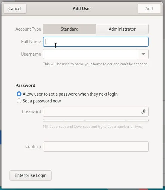 A screenshot of the Password interface on Gnome.